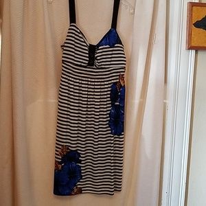 Black and white striped dress with blue flowers